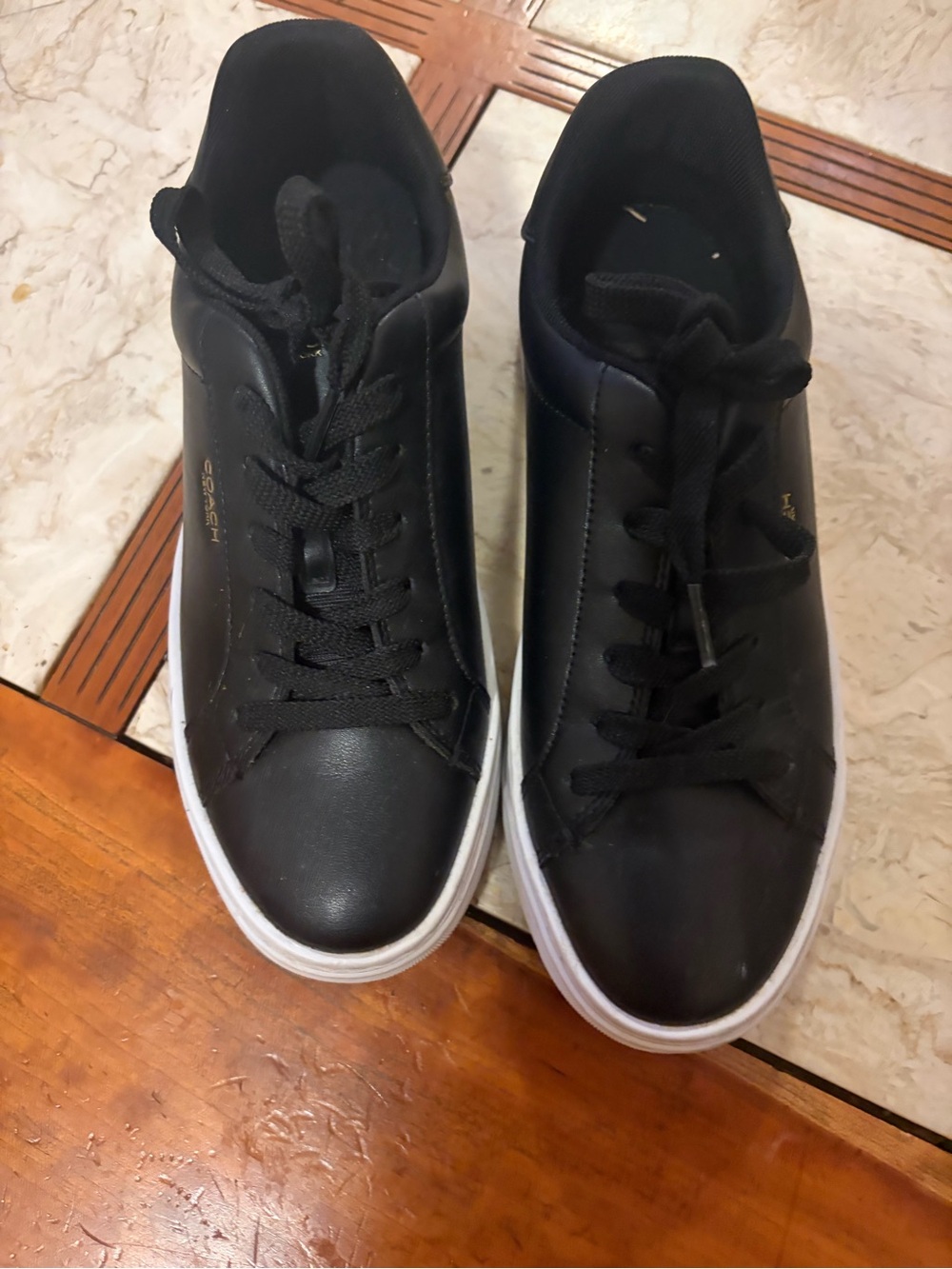 Coach Black Leather Low-Top Sneakers with Gold Logo - Picture 6 of 7